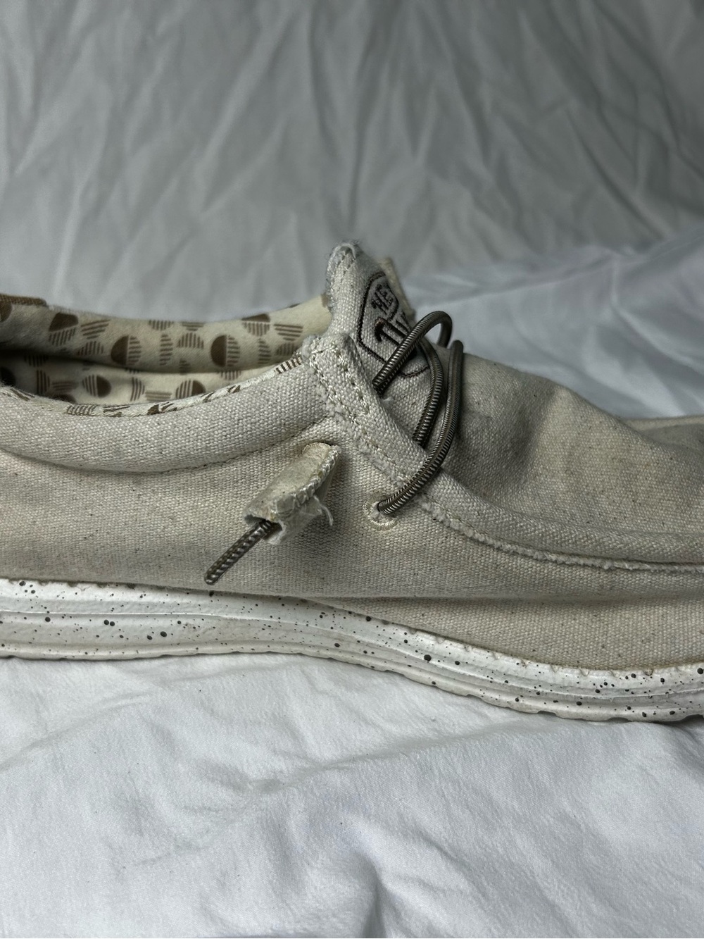 Hey Dude Cream and Brown Patterned Canvas Slip-Ons - Picture 7 of 7